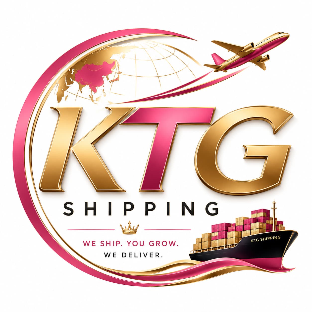 KTG Shipping cargo ship at sea loaded with containers